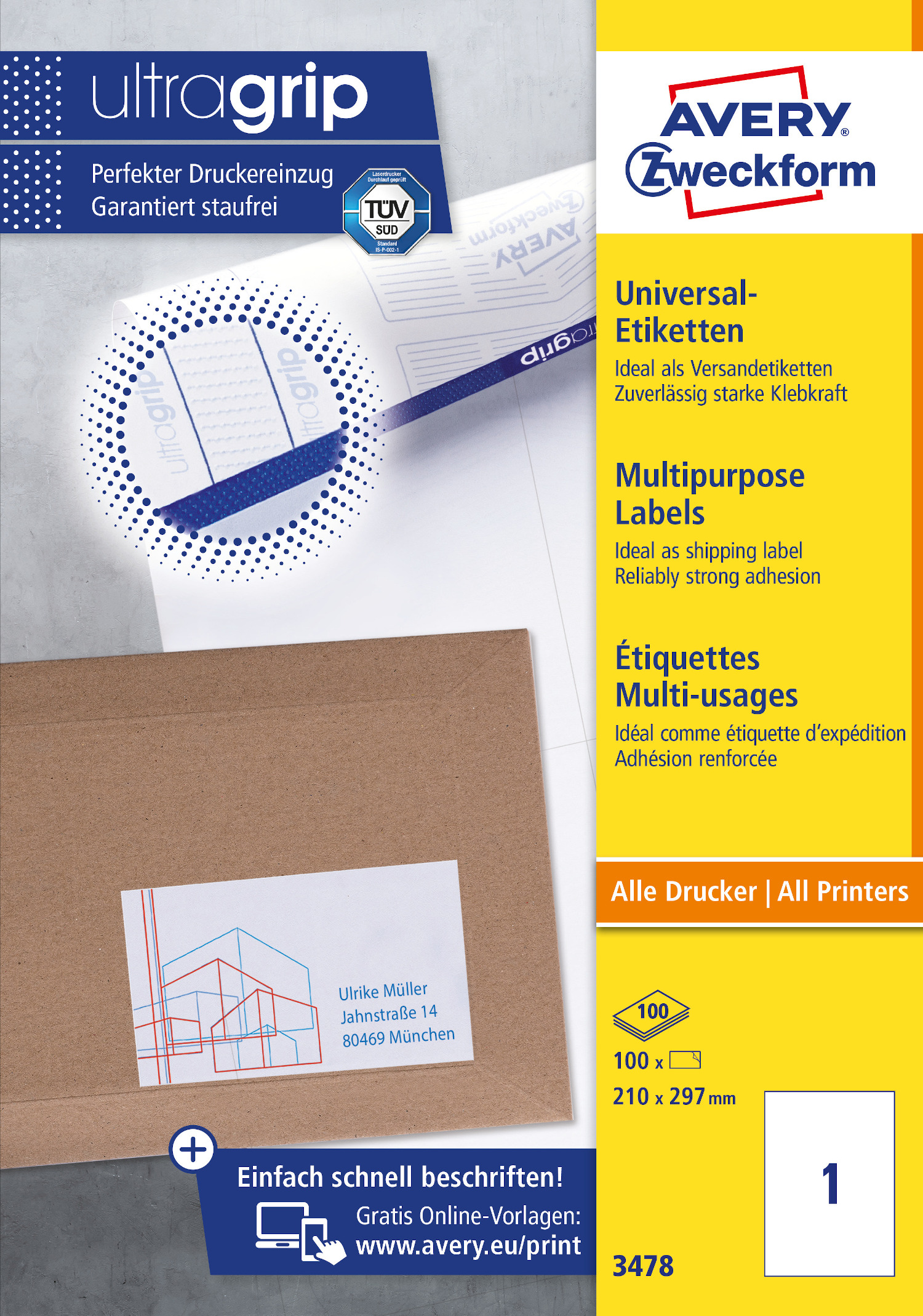 Etykiety ZF A4 210x297mm białe 3478 AVERY ZWECKFORM (100 arkuszy)