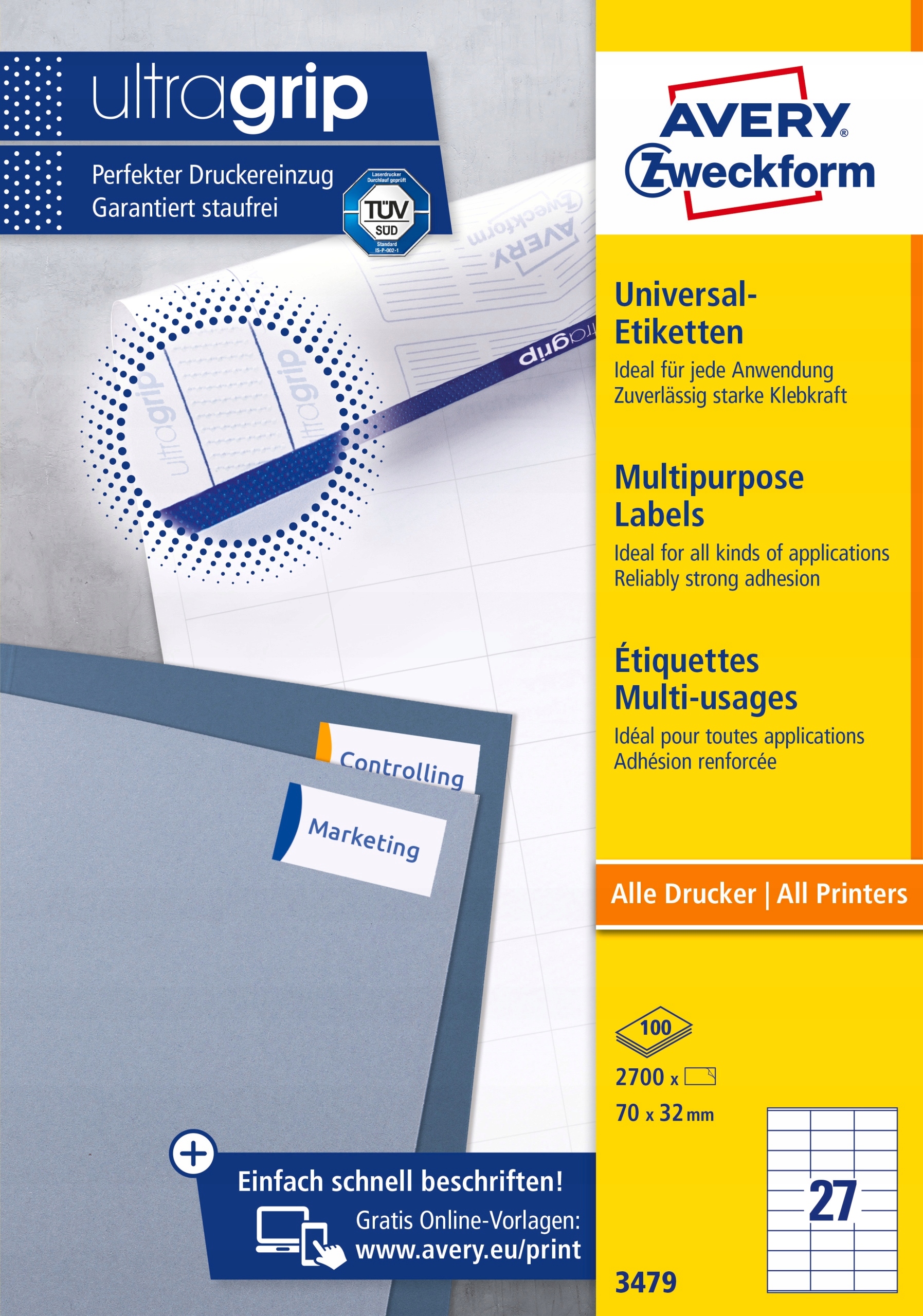 Etykiety ZF A4 70x32mm białe 3479 AVERY ZWECKFORM (100 arkuszy)