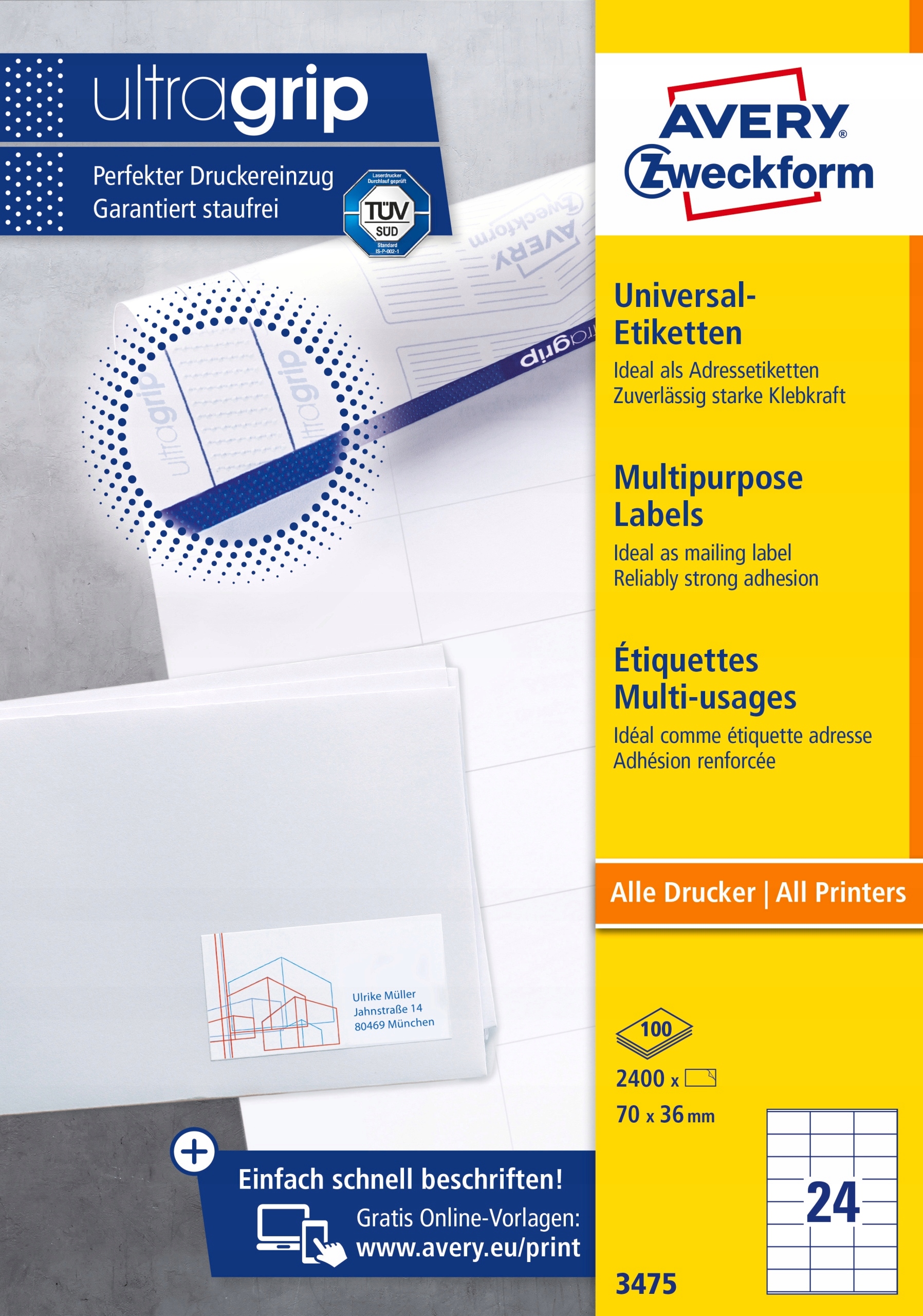 Etykiety ZF A4 70x36mm białe 3475 AVERY ZWECKFORM