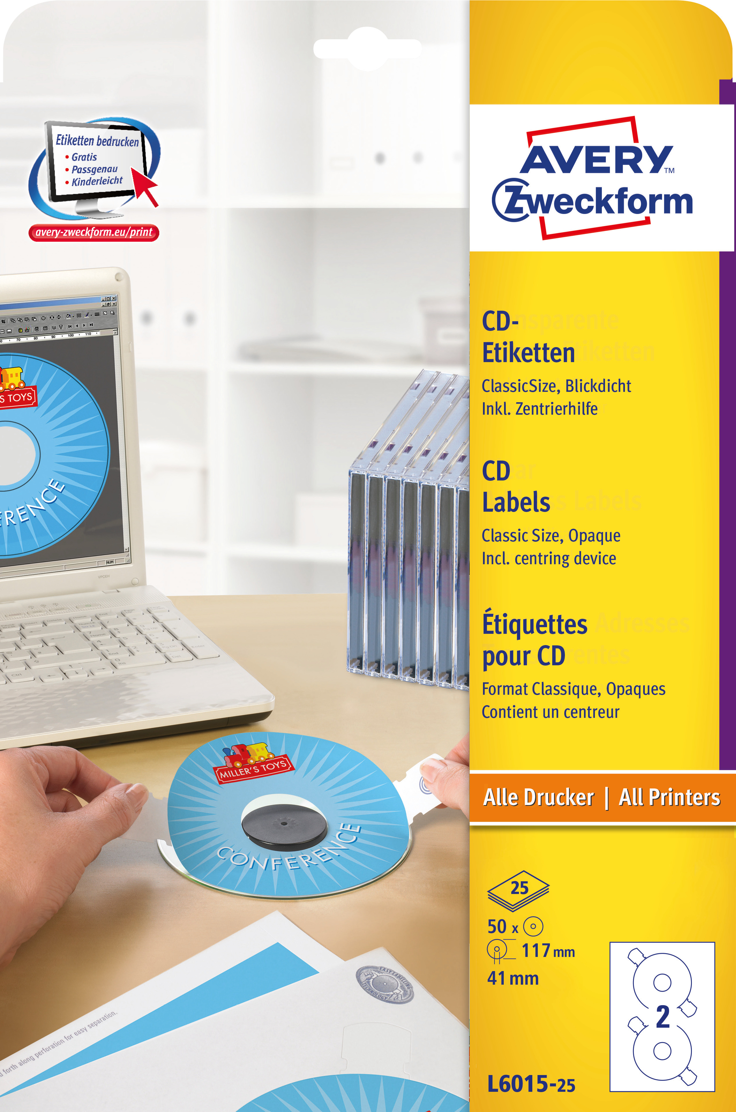 Etykiety ZF A4 Q117mm (25 arkuszy) białe L6015-25 AVERY ZWECKFORM