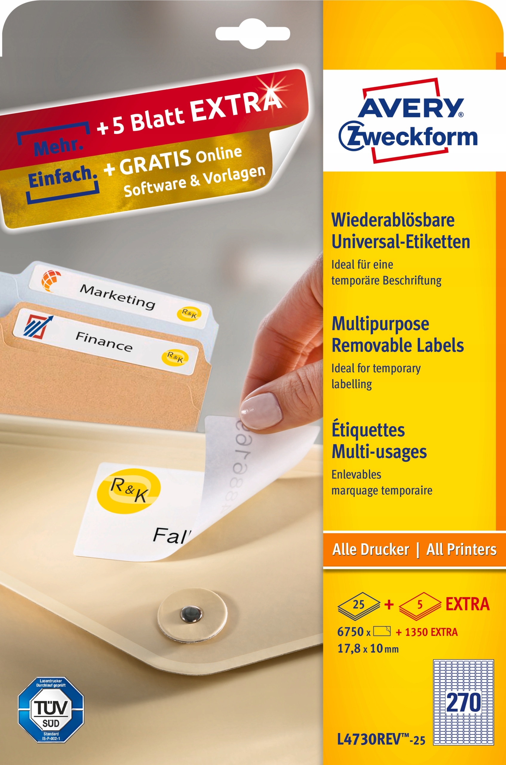 Etykiety ZF A4 17.8x10mm (25 arkuszy) białe L4730REV-25 AVERY ZWECKFORM