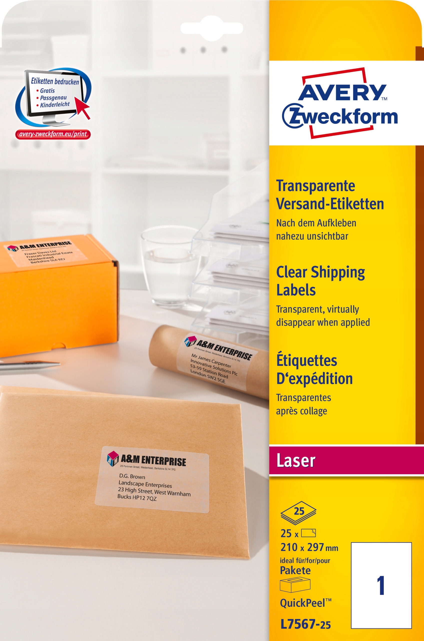 Etykiety ZF A4 210x297mm (25 arkuszy) przezroczyste L7567-25 AVERY