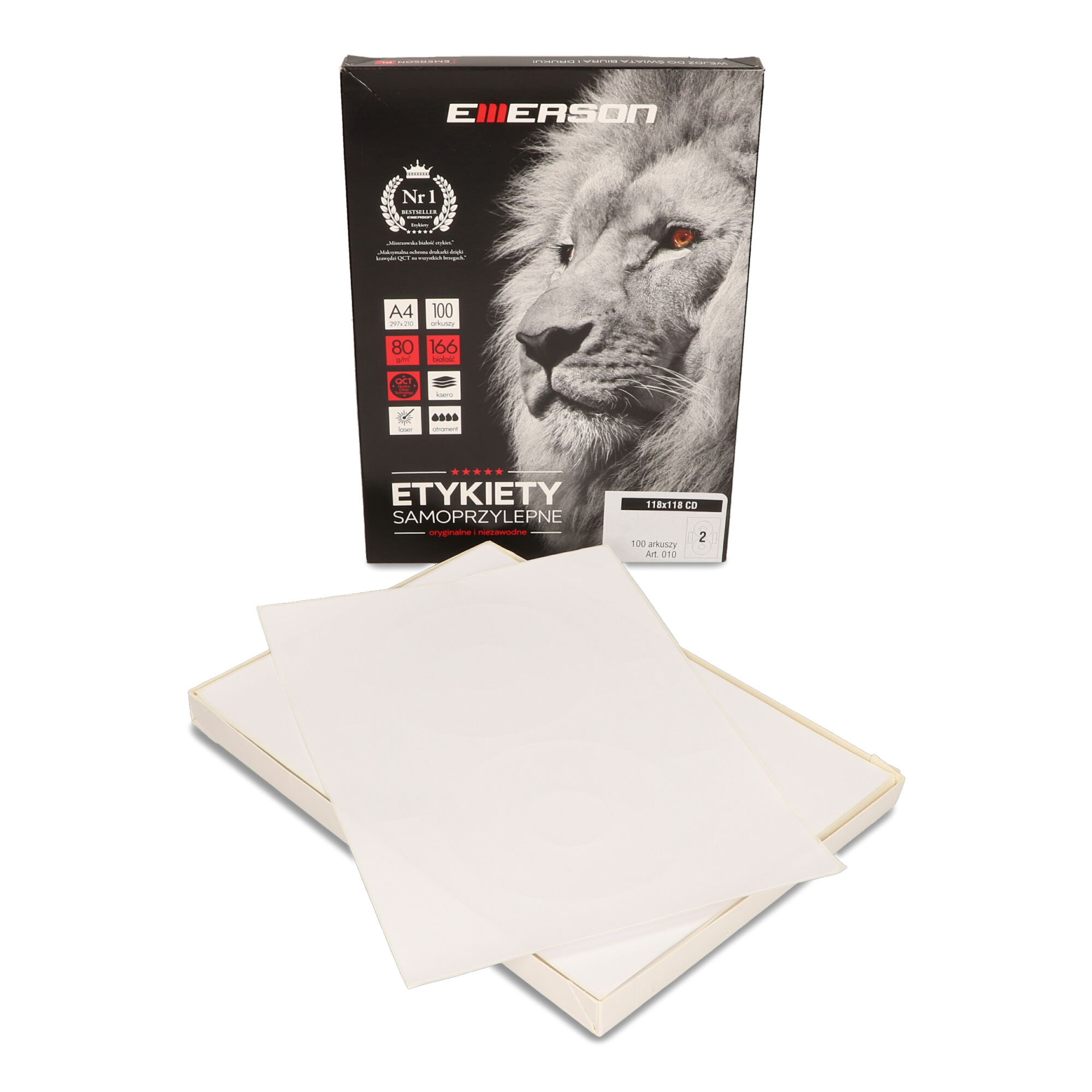 Etykiety A4 CD 118x118mm białe nr010 (100sztuk) EMERSON eta4118.118