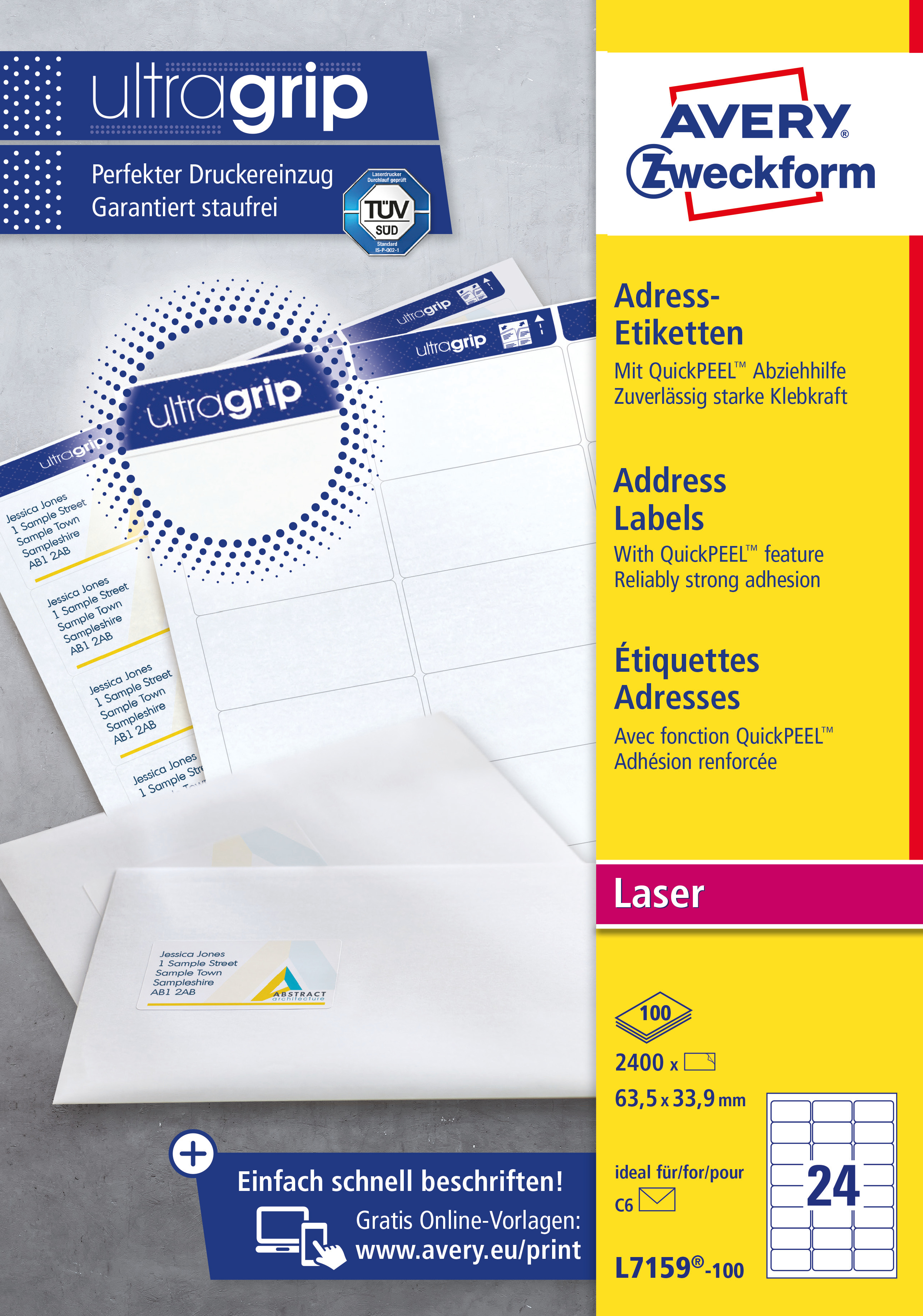 Etykiety ZF A4 63.5x33.9mm (100 arkuszy) białe L7159-100 AVERY ZWECKFORM