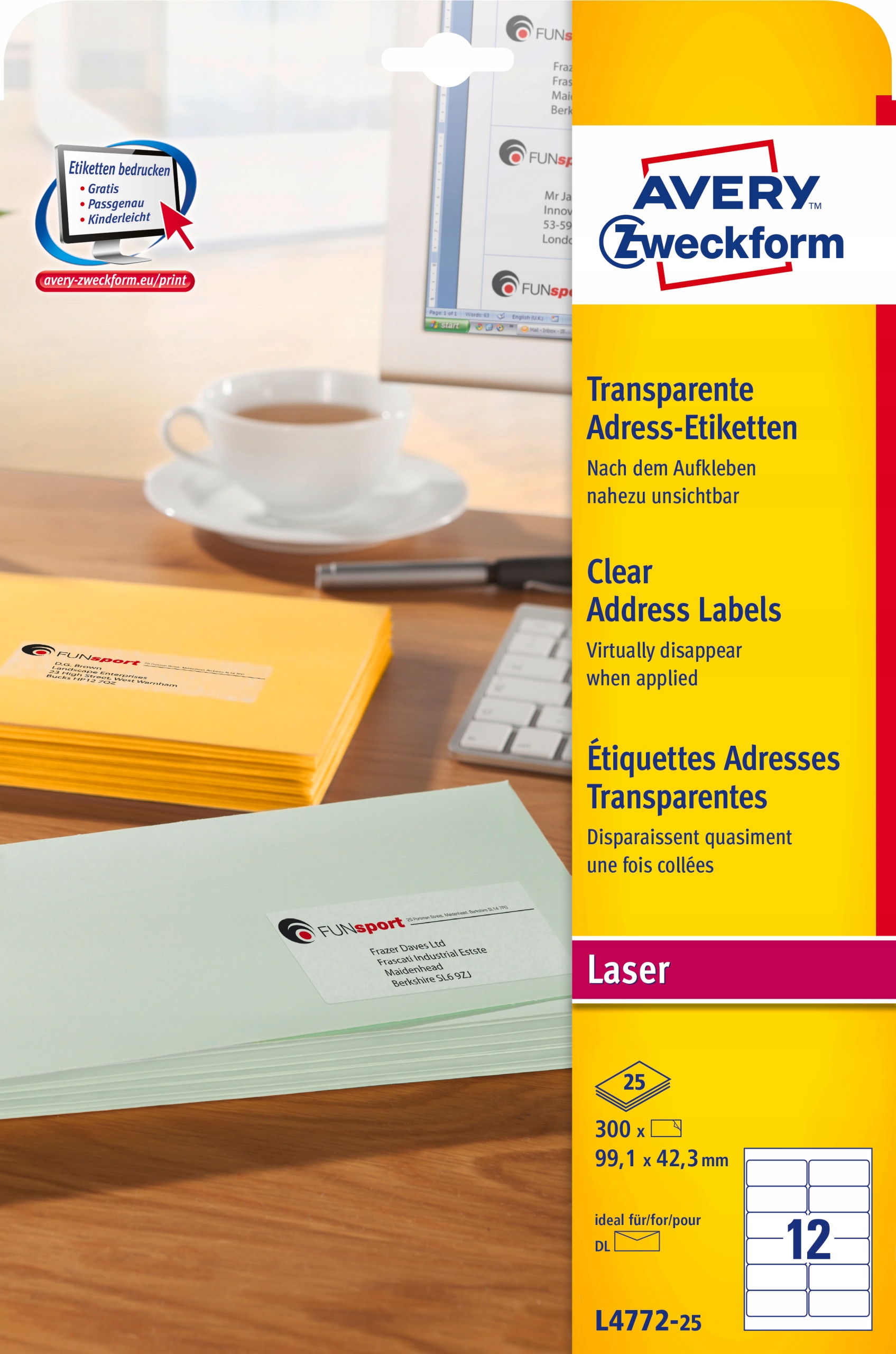 Etykiety ZF A4 99.1x42.3mm (25 arkuszy) przezroczyste L4772-25 AVERY