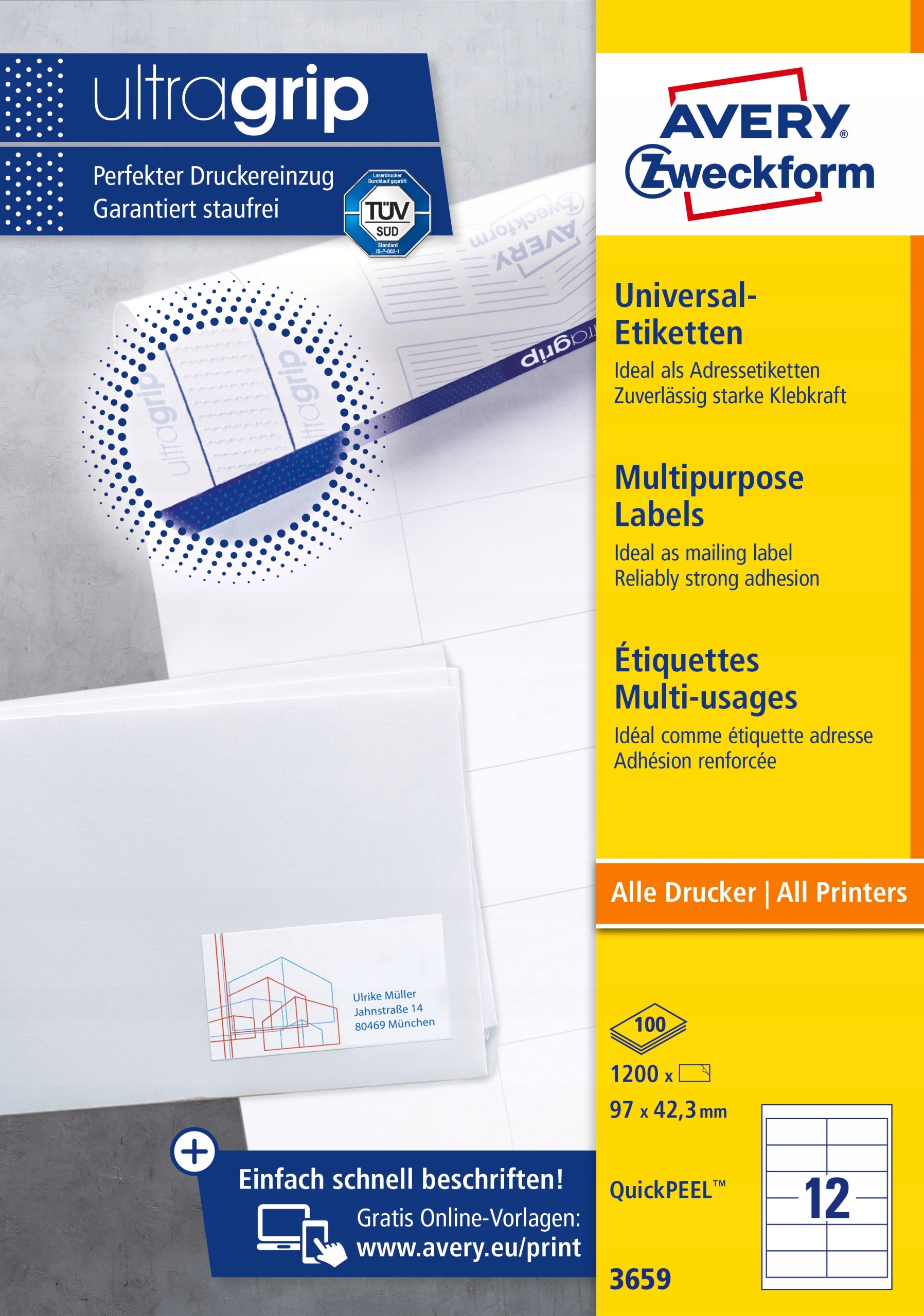 Etykiety ZF A4 97x42.3mm (100 arkuszy) białe 3659 AVERY ZWECKFORM