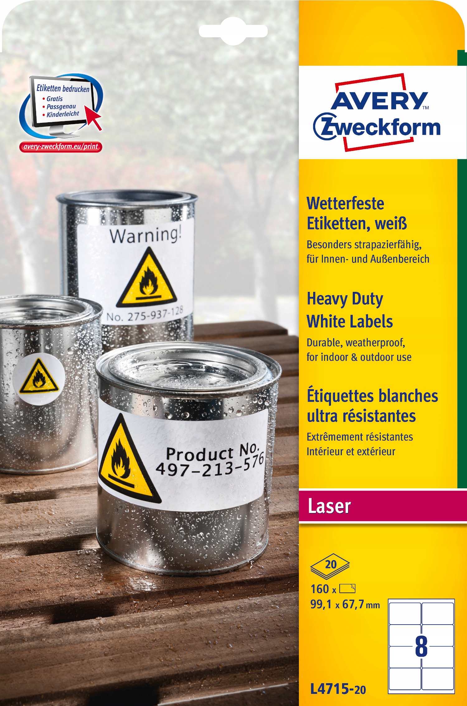 Etykiety Heavy Duty 99.1x67.7mm białe L4715-20szt AVERY ZF