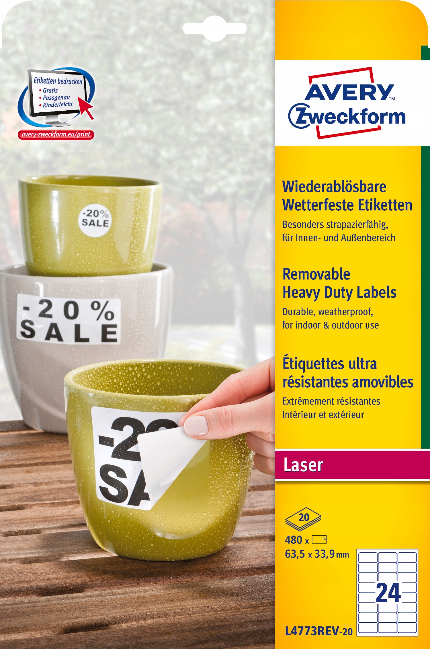 Etykiety Heavy Duty A4 63.5x33.9 białe poliestrowe L4773REV-20 AVERY ZF