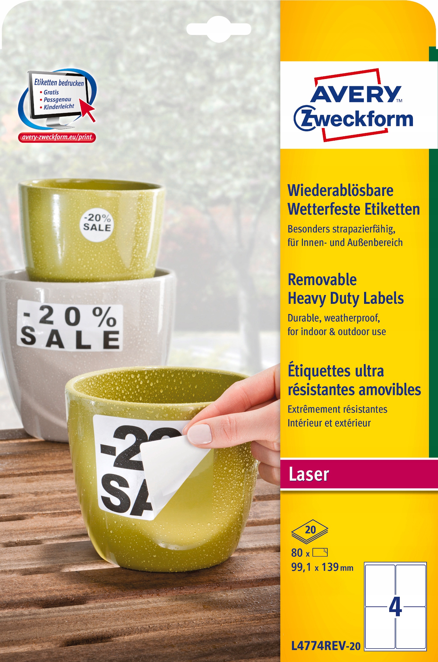 Etykiety Heavy Duty A4 99.1x139 białe poliestrowe L4774REV-20 AVERY ZF