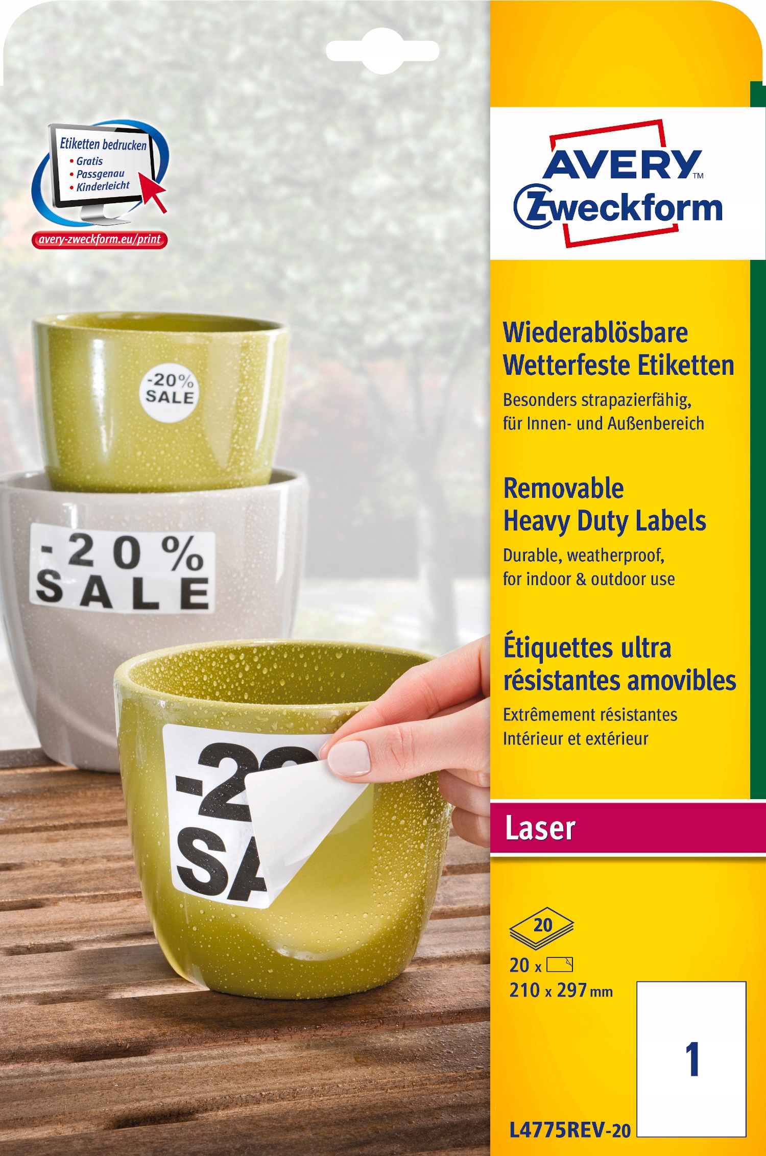 Etykiety Heavy Duty A4 210x297 białe poliestrowe L4775REV-20 AVERY ZF