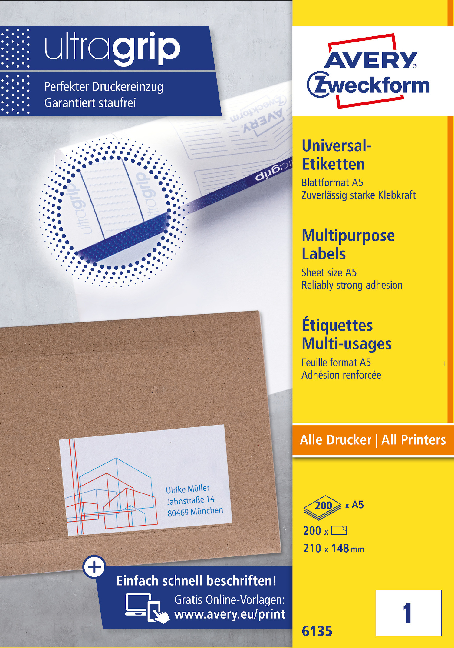 Etykiety uniwersalne Avery Zweckform, 210 x 148 m