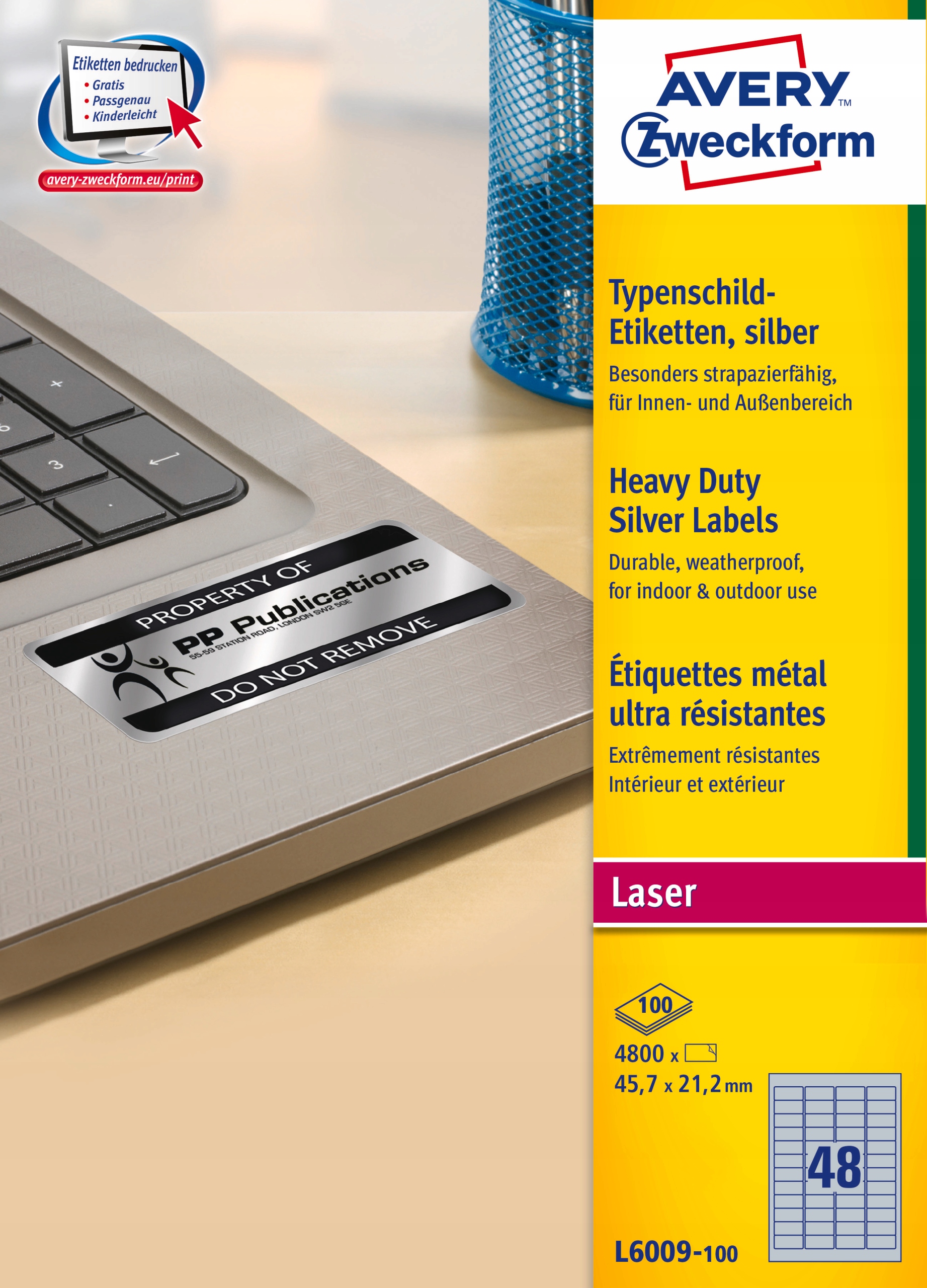 Etykiety ZF A4 457x212mm L6009-100 znamionowe srebrne