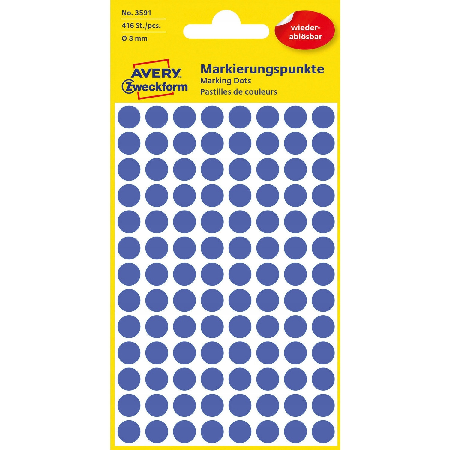 Usuwalne kółka _8mm 416szt./op. niebieskie 3592 AVERY ZWECKFORM