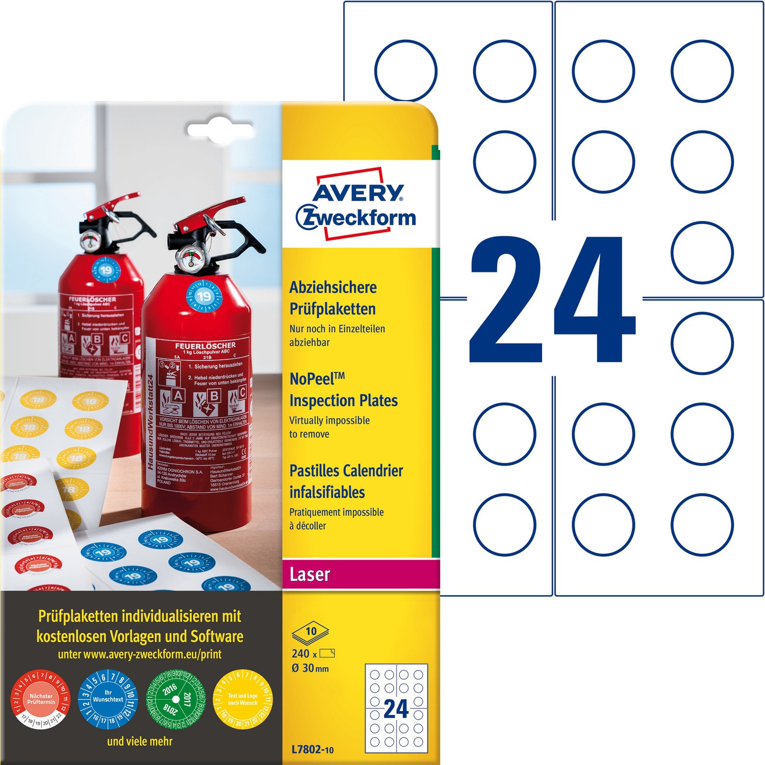 Tabliczki inspekcyjne NoPeel; _30mm; 240szt Avery