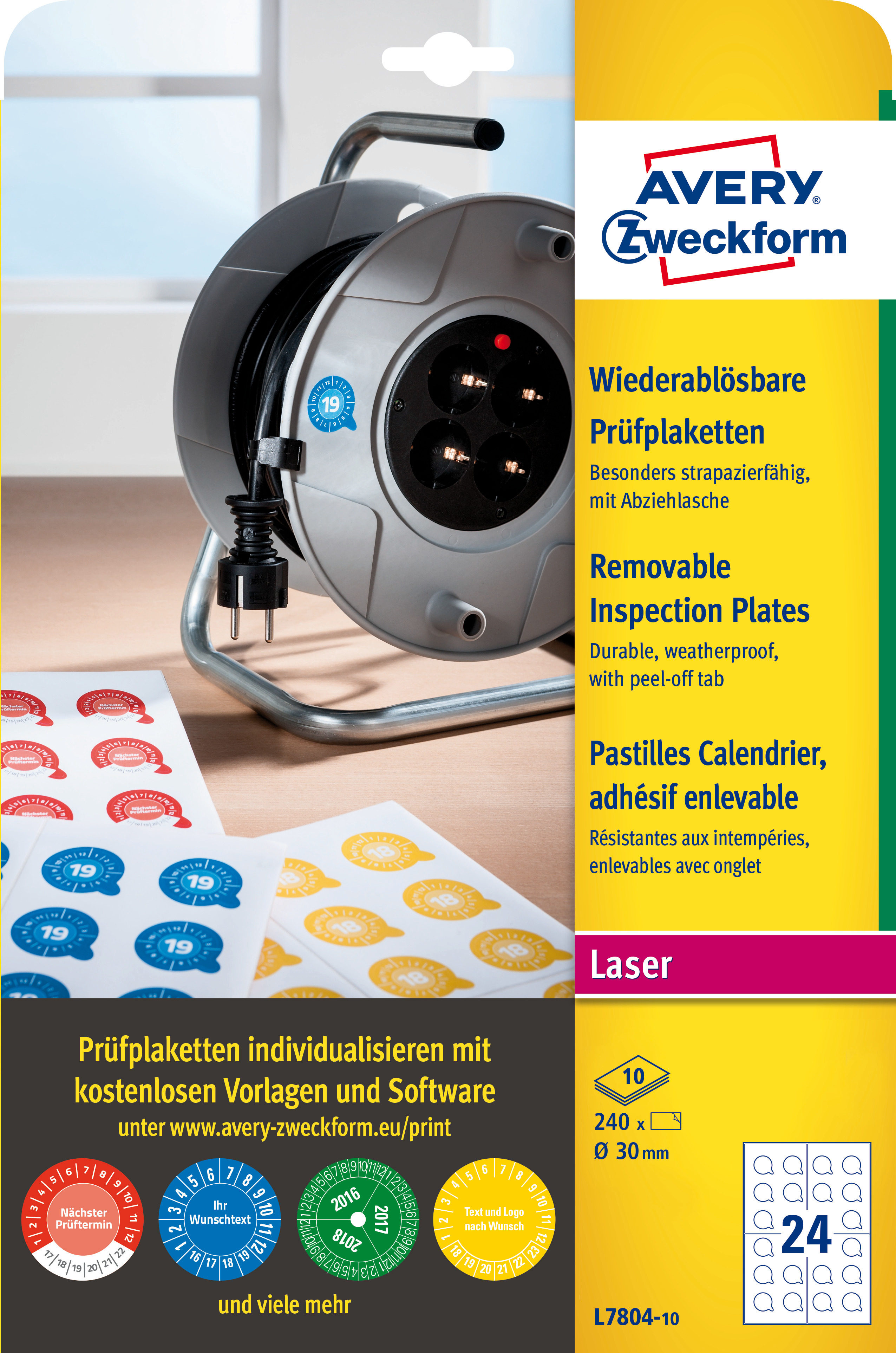 Usuwalne tabliczki inspekcyjne; _30mm; 2480szt Av