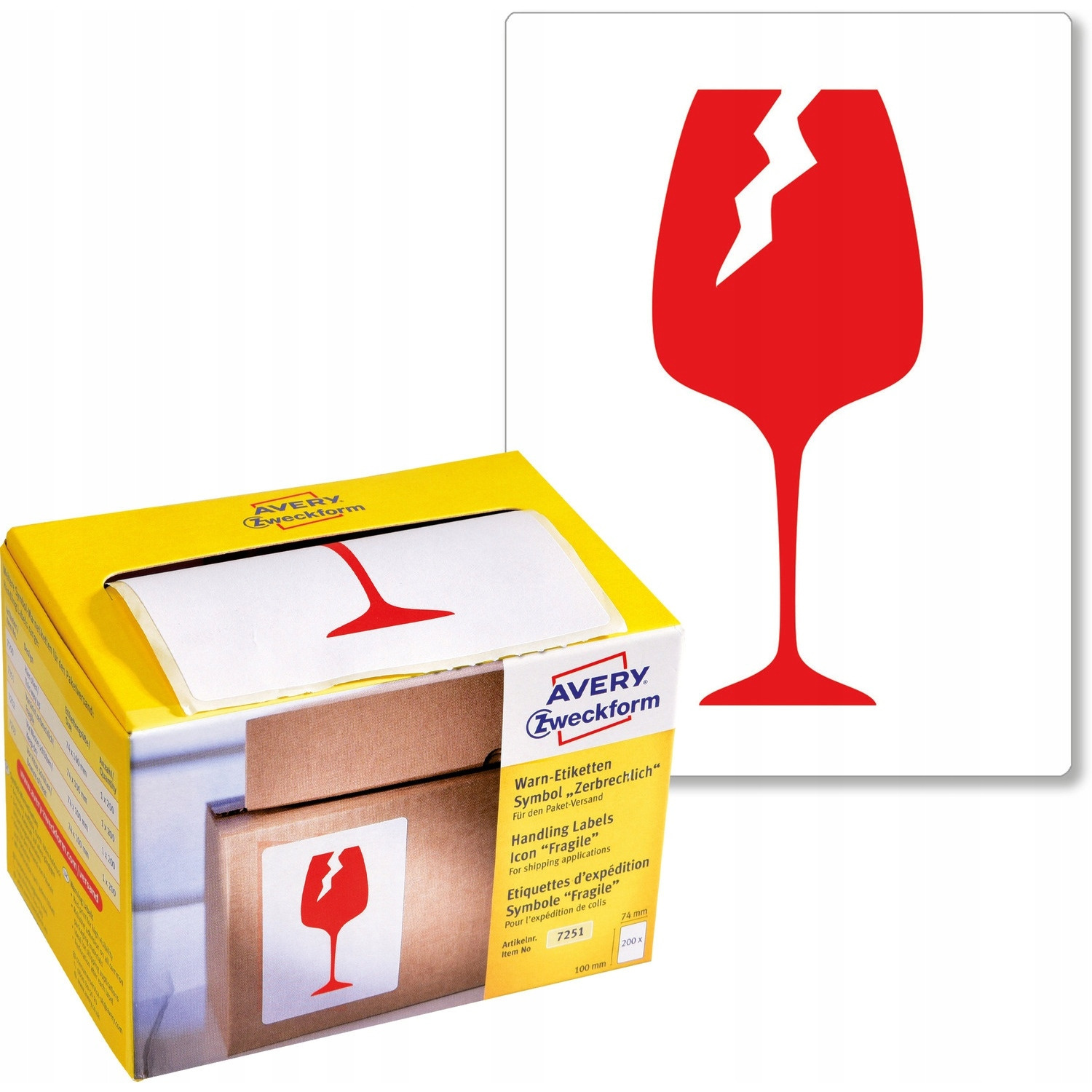 Etykiety ostrzegawcze Ostrożnie szkło AVERY ZWECKFORM 7251