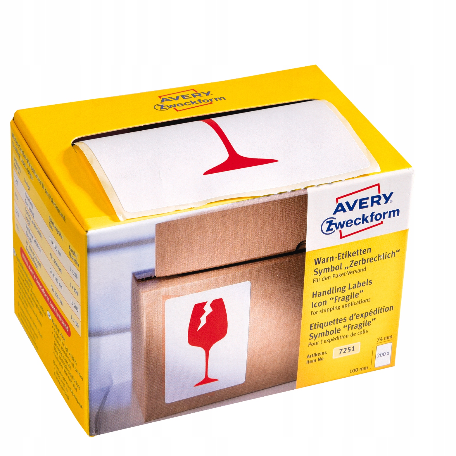 Etykiety ostrzegawcze Ostrożnie szkło AVERY ZWECKFORM 7251