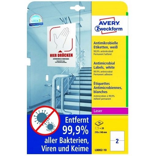 Folia samoprzylepna z powierzchnią antydrobnoustrojową, 210 x 148 mm, biała L8002-10