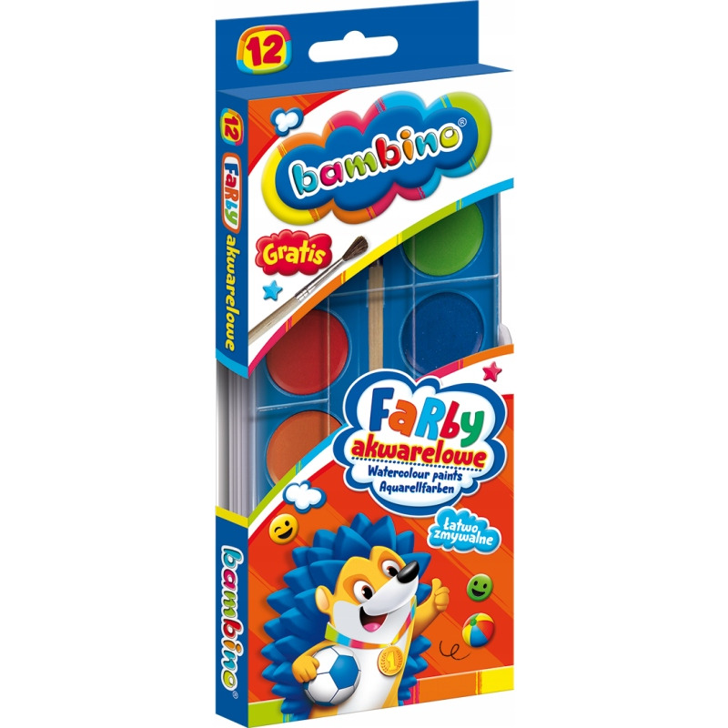 Farby akwarelowe BAMBINO 12 kol. - duża pastylka