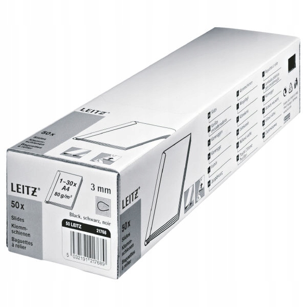 Grzbiety wsuwane LEITZ A4/3mm czarny  do 30 kartek 50szt 21768
