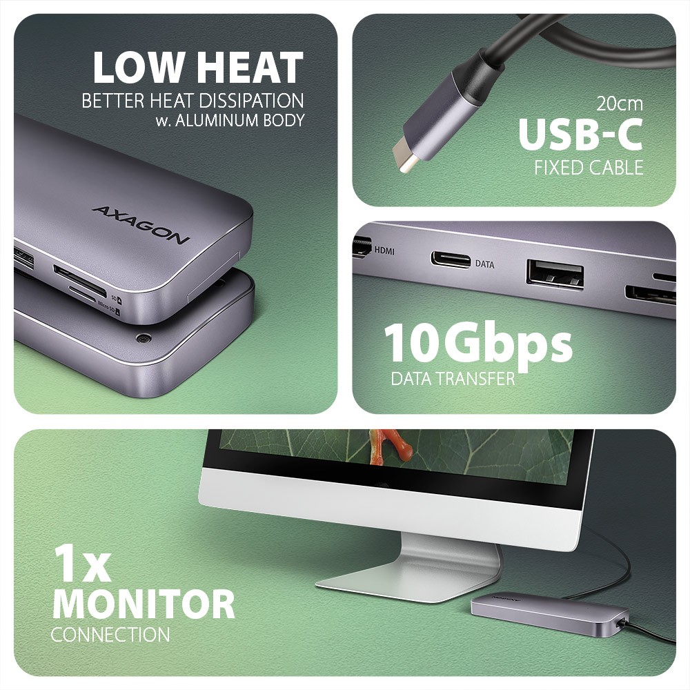 HUB HMC-6GM2 USB  6 in1 10Gbps hub, USB-A, USB-C,  HDMI, M.2, SD/ mSD, PD 100W, USB-C