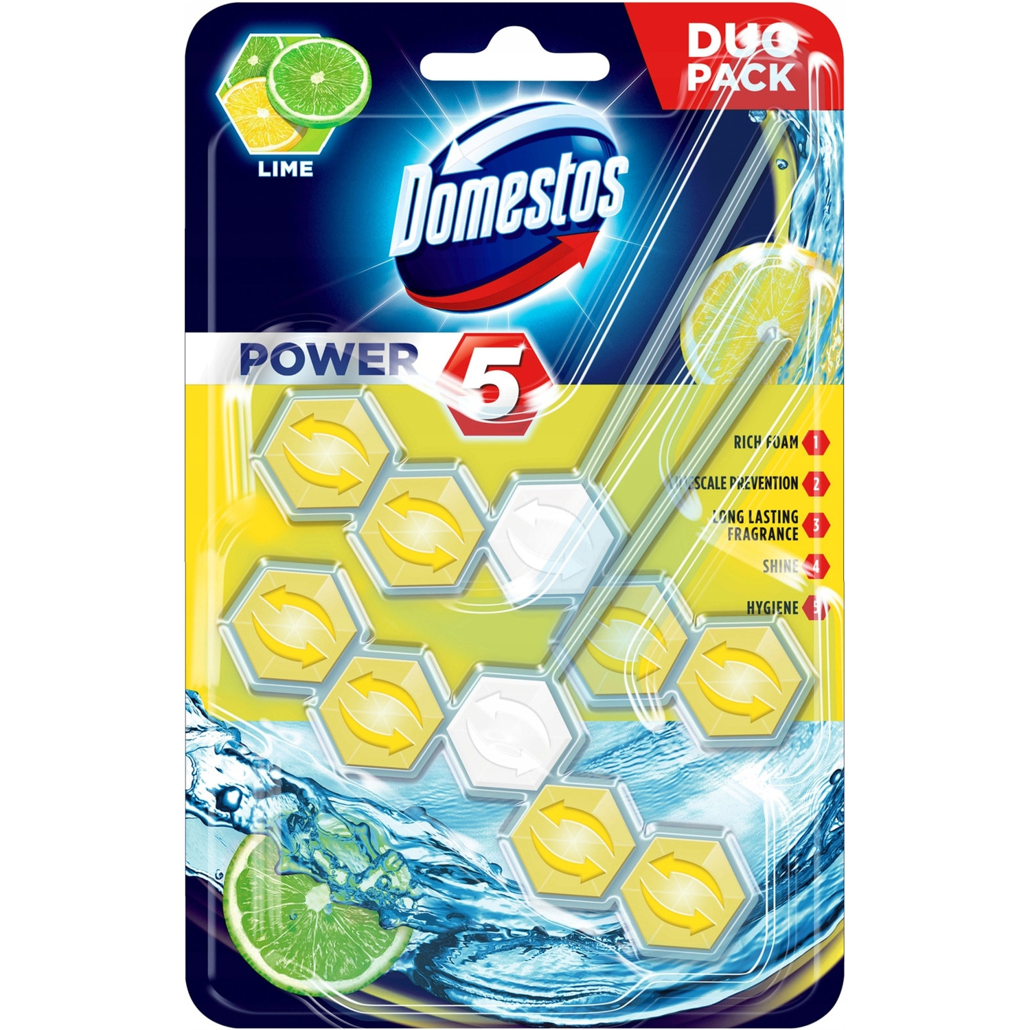 Zawieszka do toalety POWER5 DUO LIME 7x2x55g DOMESTOS