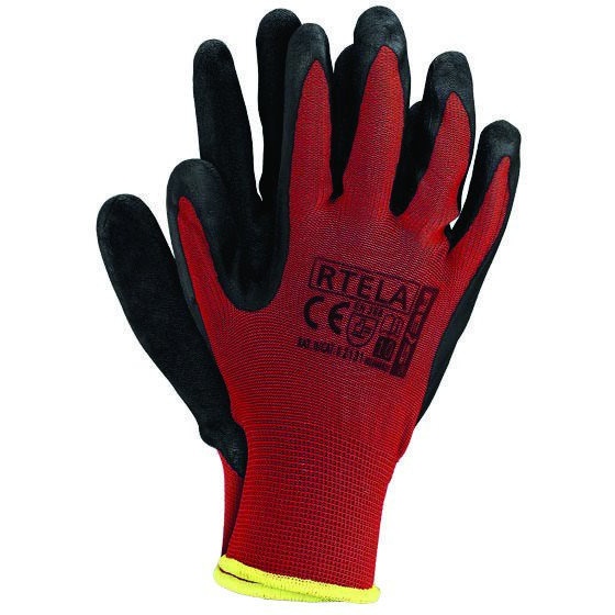Rękawice powlekane czerwono-czarne rozmiar 8 RTELA