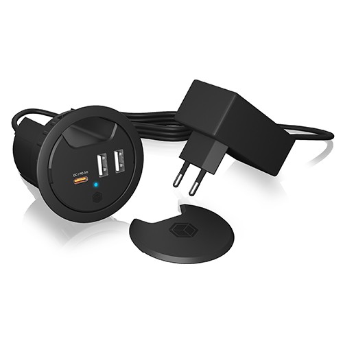IB-HUB1407 3 Port ładowarka do biurka, 2x USB-A, 1x  USB-C, otwór 60mm