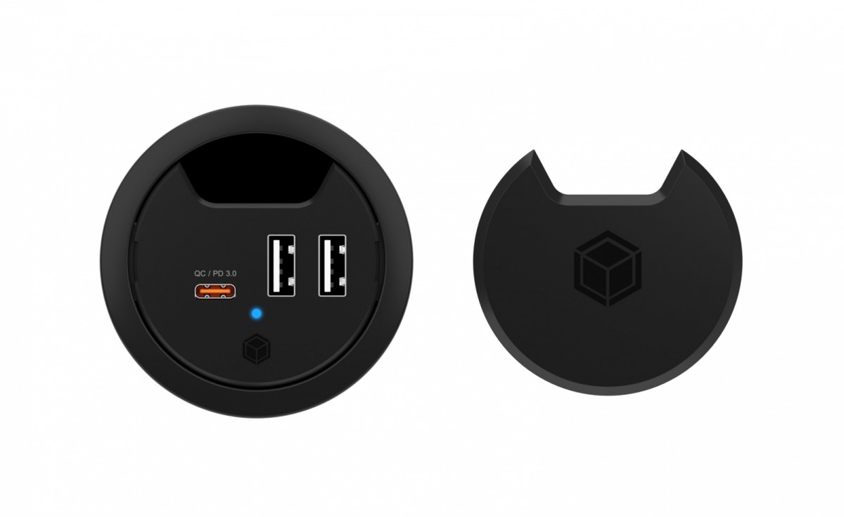 IB-HUB1407 3 Port ładowarka do biurka, 2x USB-A, 1x  USB-C, otwór 60mm