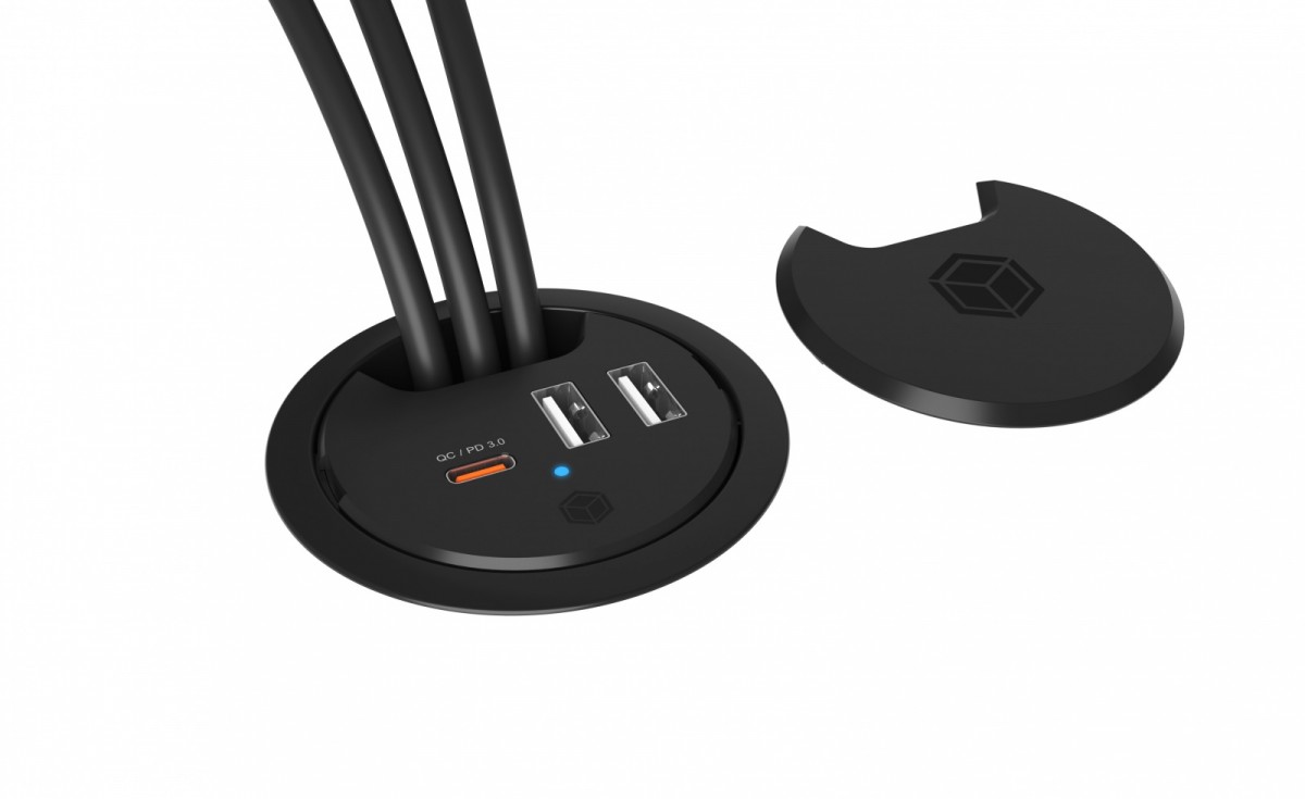 IB-HUB1407 3 Port ładowarka do biurka, 2x USB-A, 1x  USB-C, otwór 60mm