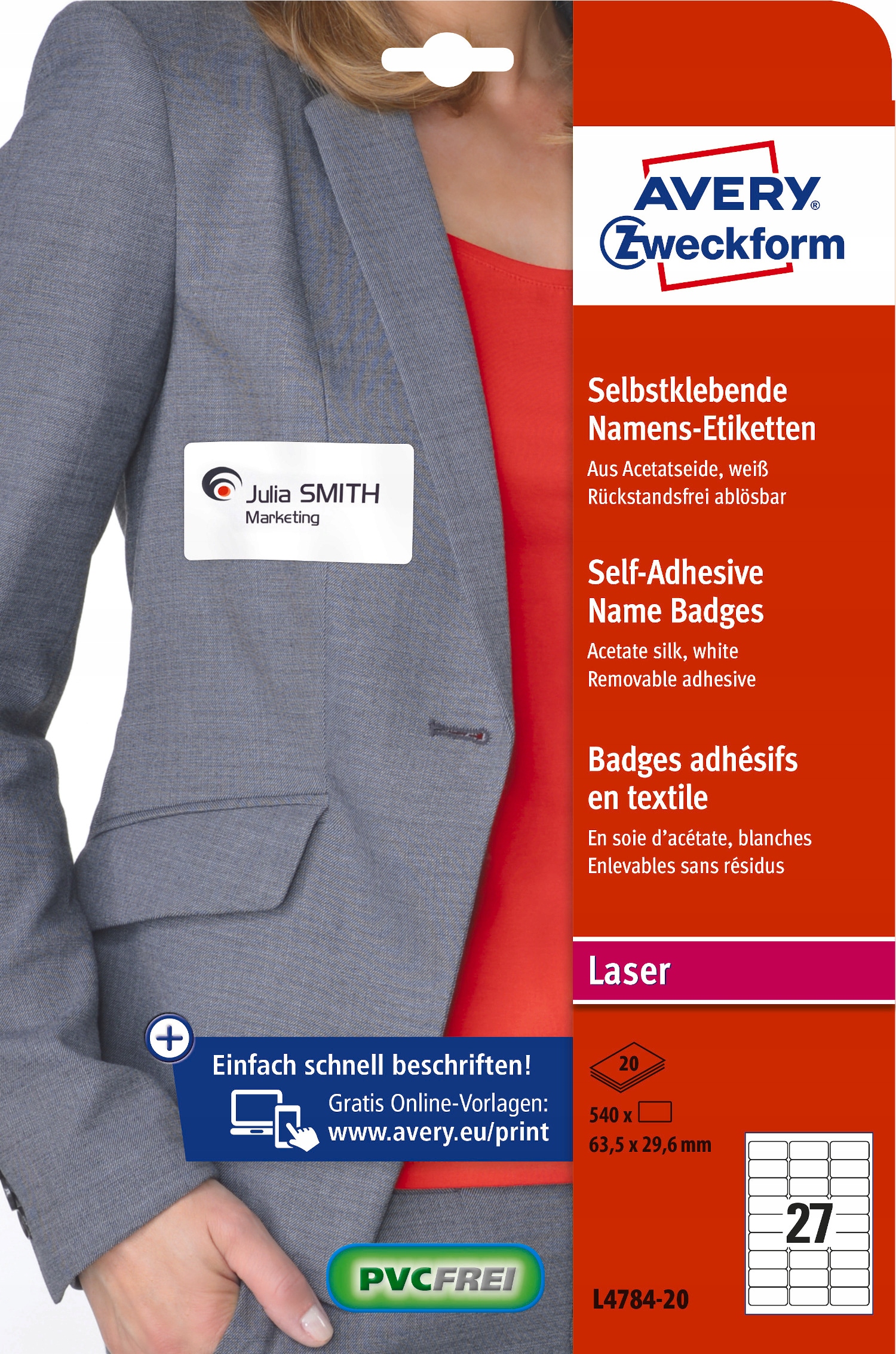 Identyfikator do zadruku samop.635x296mm ZF biały sztucz.jedwab L4784-20