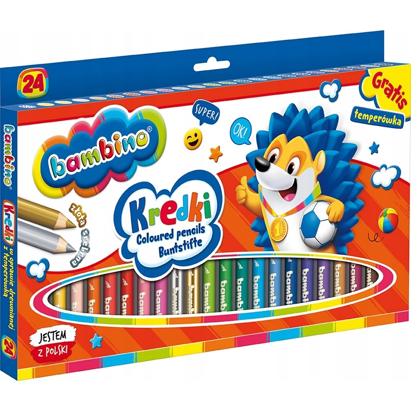 Kredki BAMBINO w drewnie 24 kolorów dł. 15cm+temperówka St.Majewski