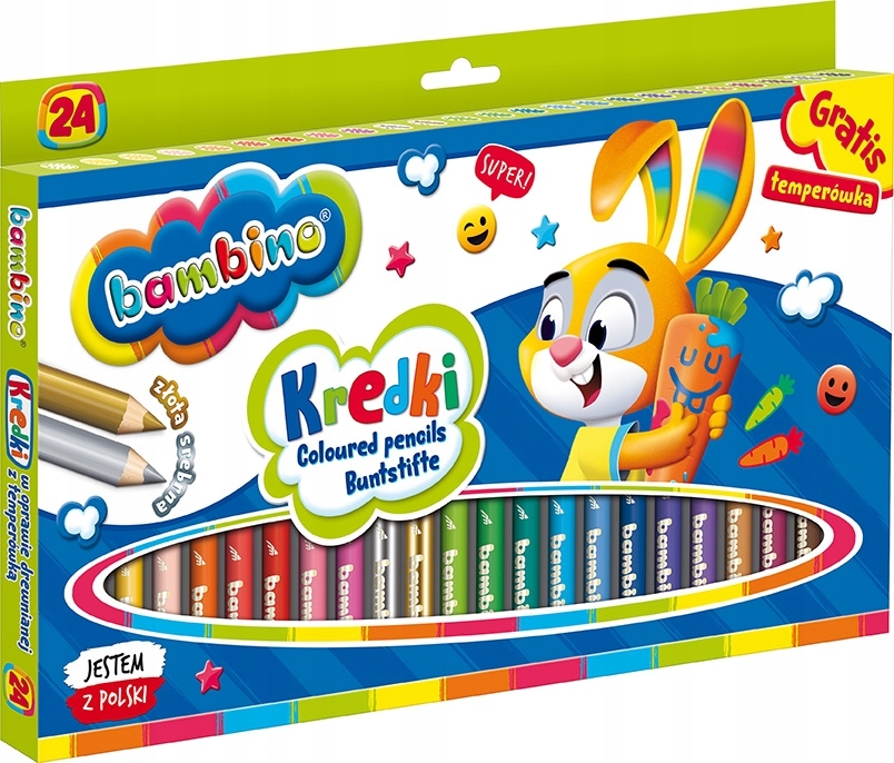Kredki BAMBINO w drewnie 24 kolorów dł. 15cm+temperówka St.Majewski