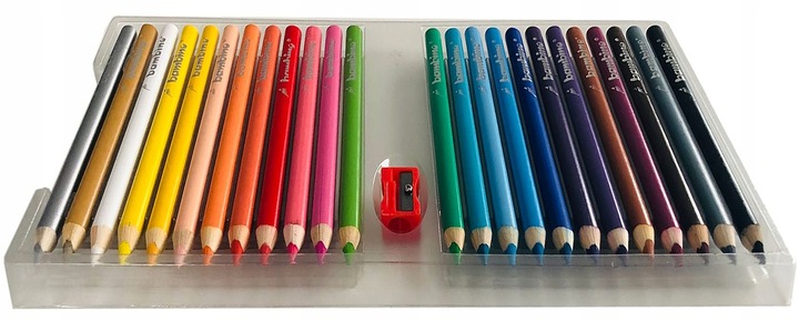 Kredki trójkątne BAMBINO 24 kolorów+temperówka w oprawie drewnianej