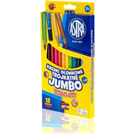 Kredki ołówkowe trójkątne jumbo 12 kolorów 312110007 ASTRA