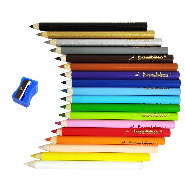 Kredki w oprawie drewnianej 18 kolorów + temperówka BAMBINO