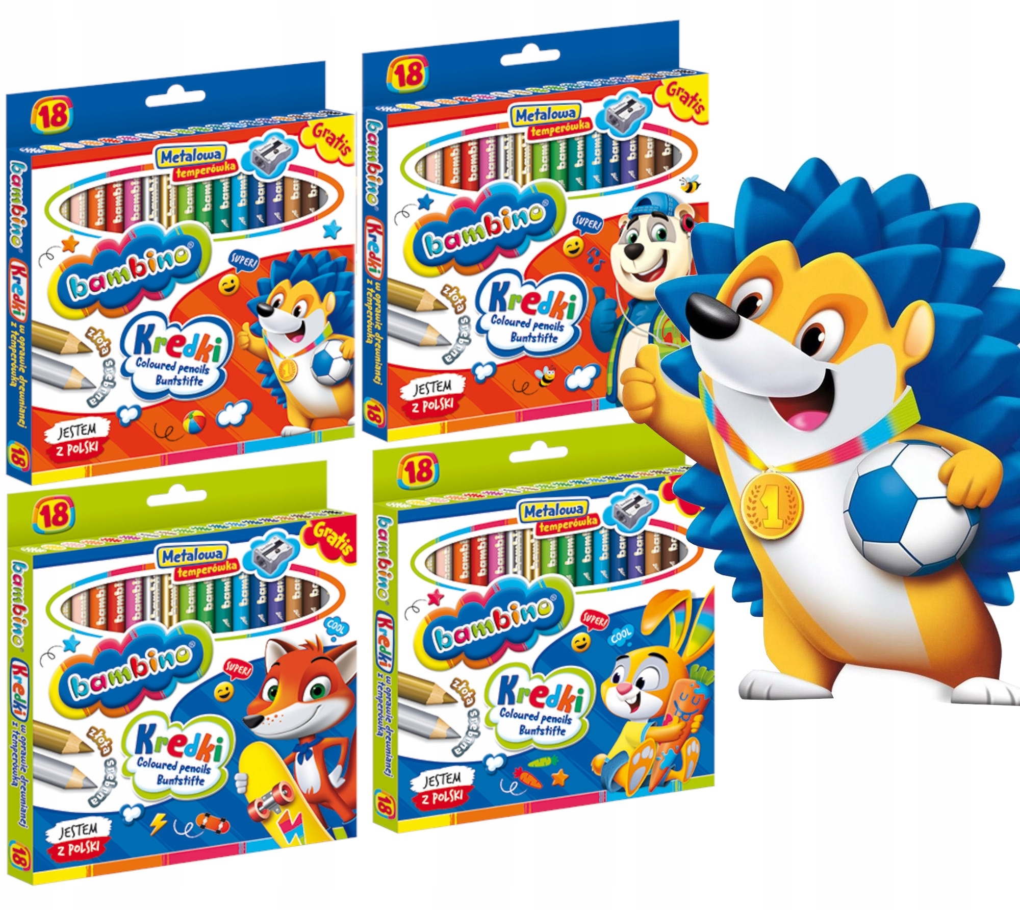 Kredki w oprawie drewnianej 18 kolorów + temperówka BAMBINO