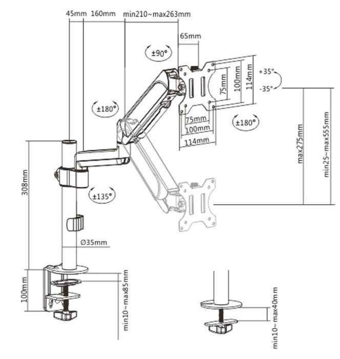 Ramię/uchwyt na monitor biurkowe, regulowane  od 17 cali do 32 cale, obciążenie do 9 kg
