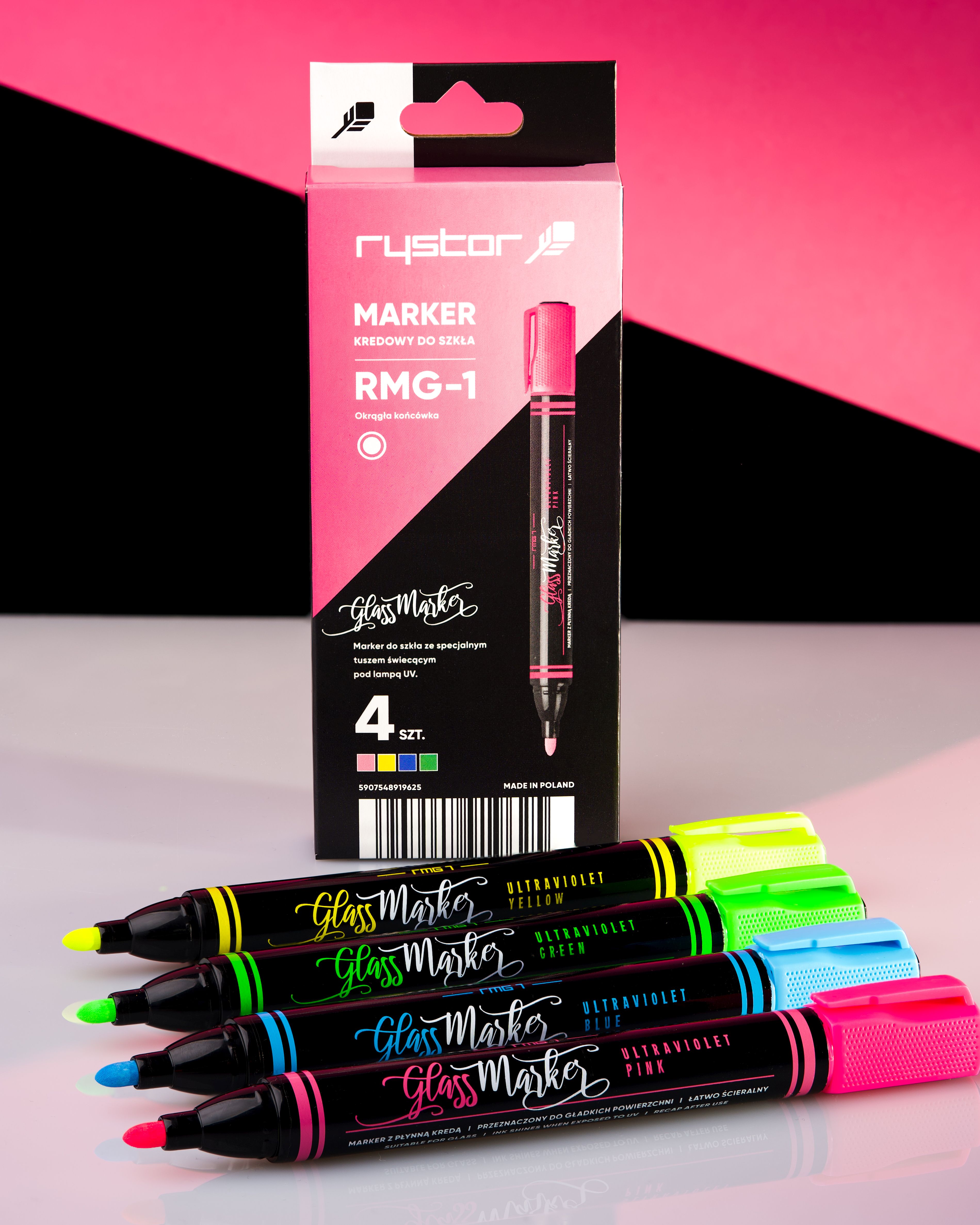 Marker kredowy do szkła RMG-1/CDPG 4sztuki etui ULTRAVIOLET 463-227 RYSTO