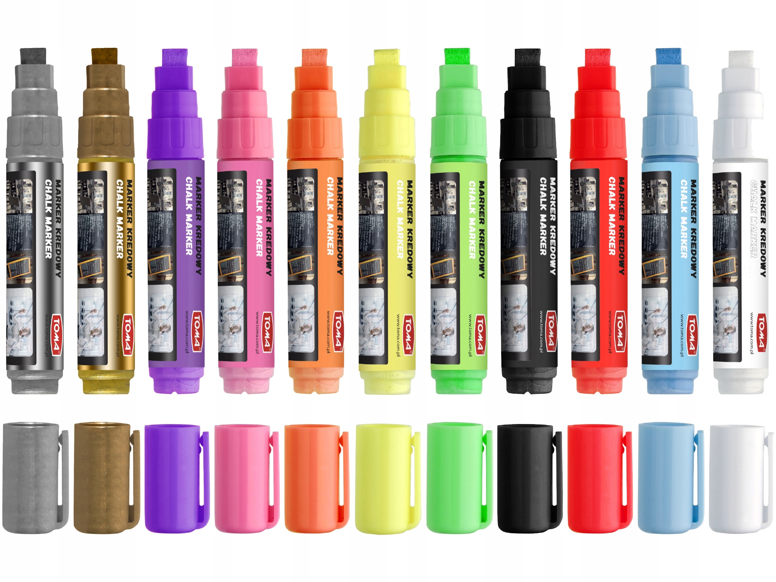 Markery kredowe końcówka 8x5mm czarne TO-291 32 TOMA