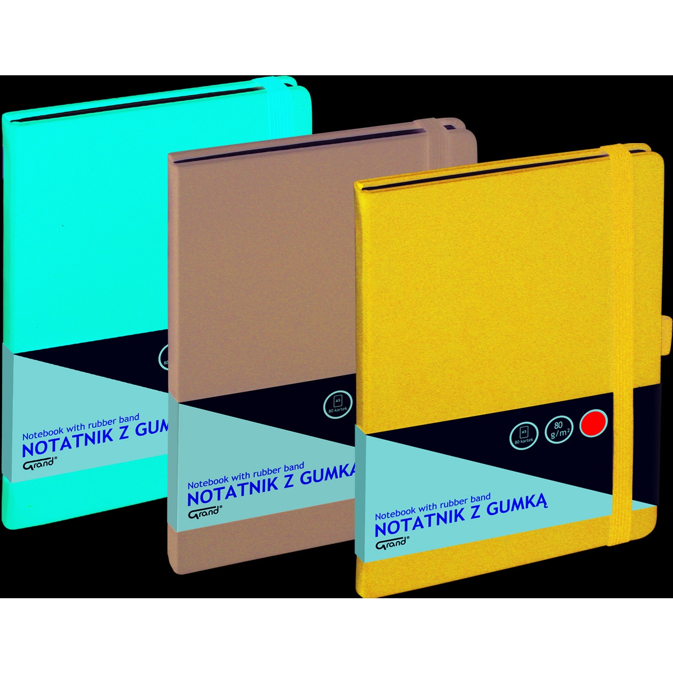 Notatnik GRAND z gumką A5/80 kartek, 80g/kratka, okładka czerwona