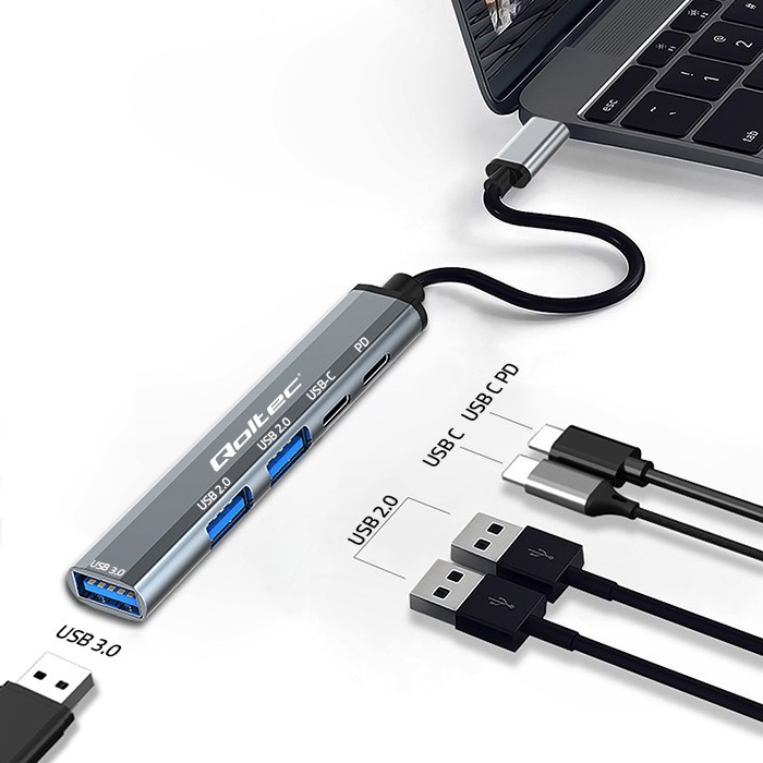 HUB adapter USB-C 3.1 5w1 | USB-C PD | USB-C | 2x USB 2.0 | USB  3.0