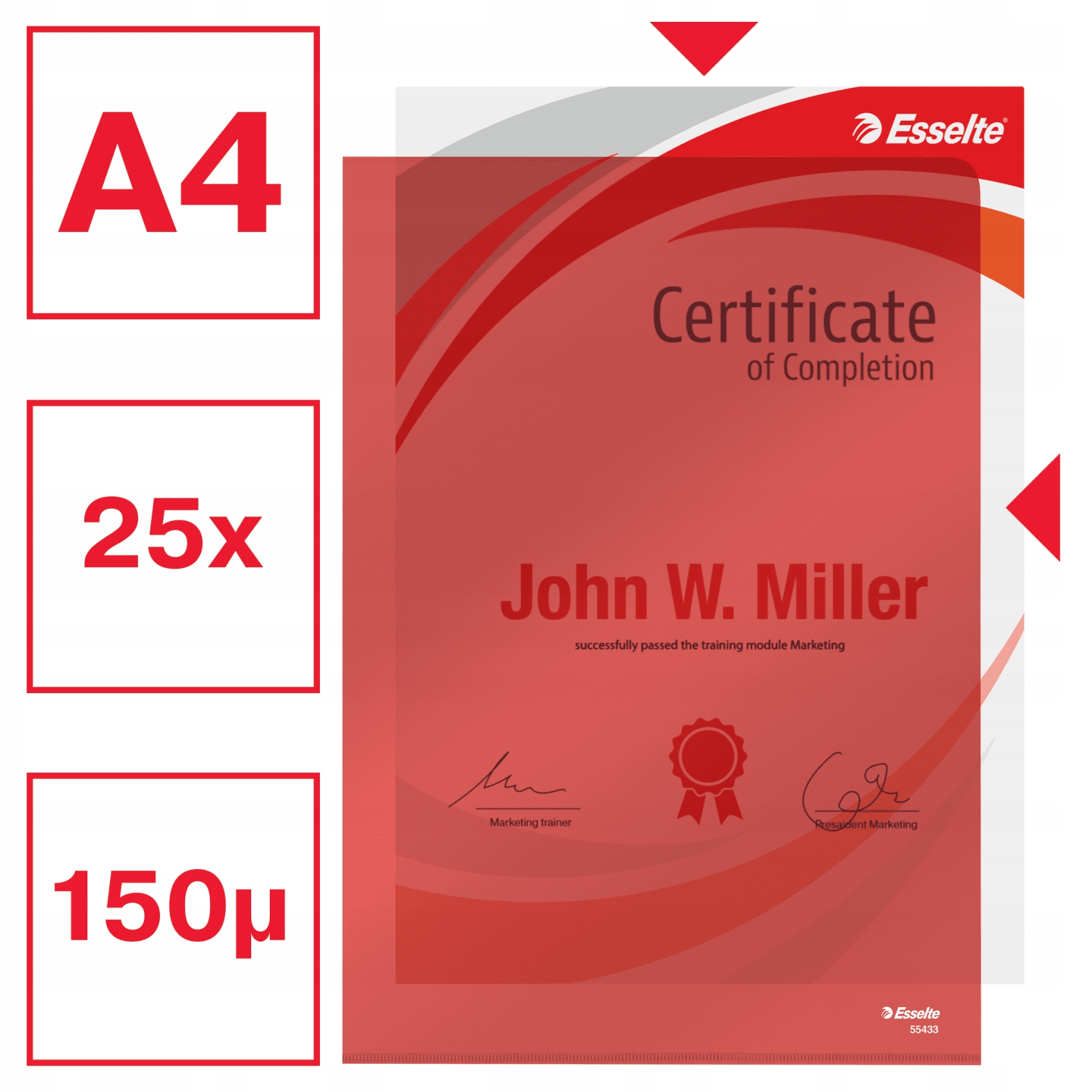Ofertówki krystaliczne A4 150mic czerwone (25szt) ESSELTE 55433
