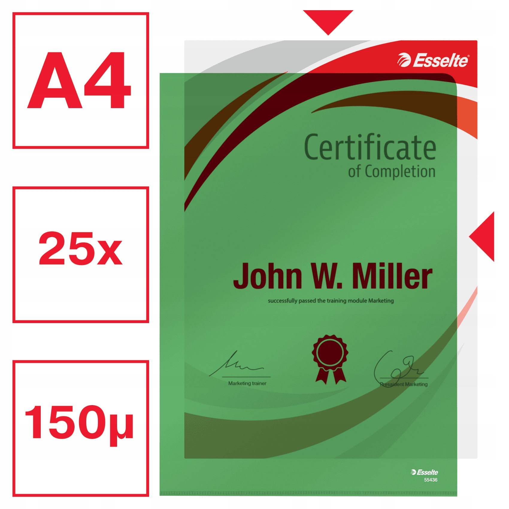 Ofertówki krystaliczne A4 150mic zielone (25szt) ESSELTE 55436