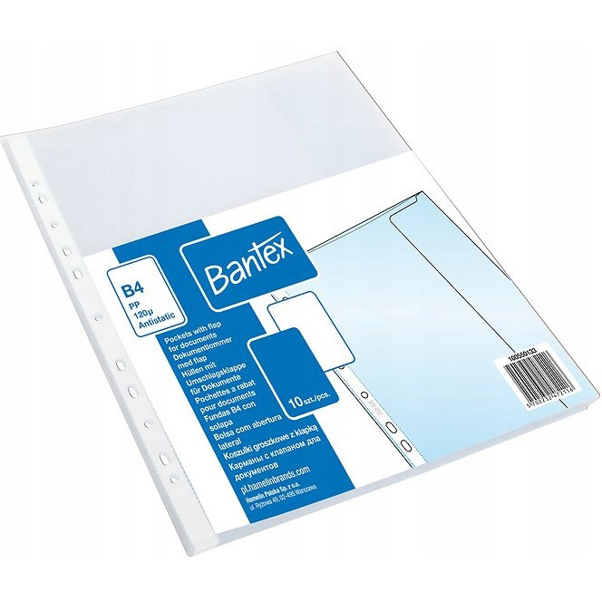 Koszulki groszkowe z klapką A4 MAXI 110 mic. (10szt) BANTEX 100550133