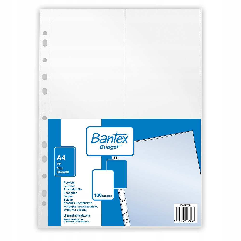 Koszulki krystaliczne BANTEX A4 45mic. w kartonie (100szt) 100550096