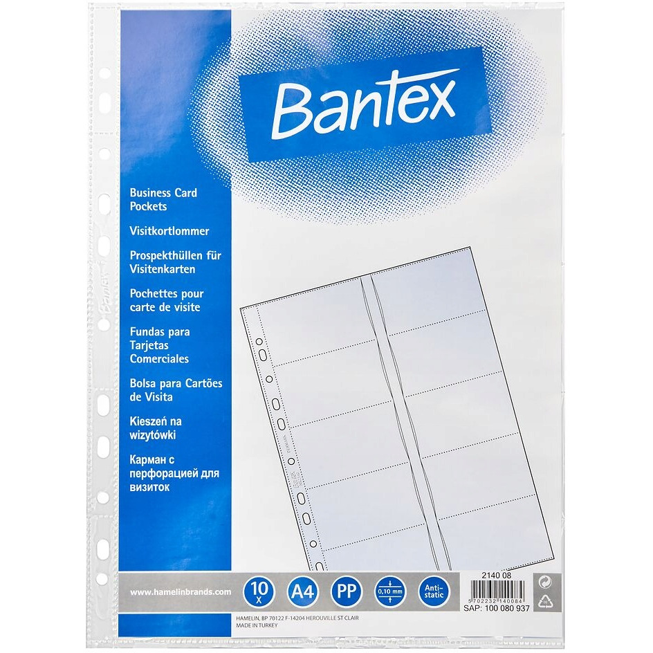 Koszulki na 20 wizytówek A4 PP 100mic (10szt) BANTEX