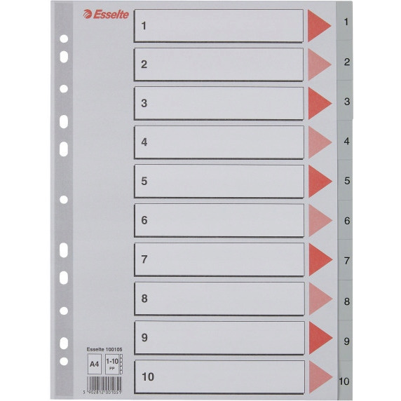 Przekładki plastikowe szare PP A4 1-10 100105 numeryczne ESSELTE