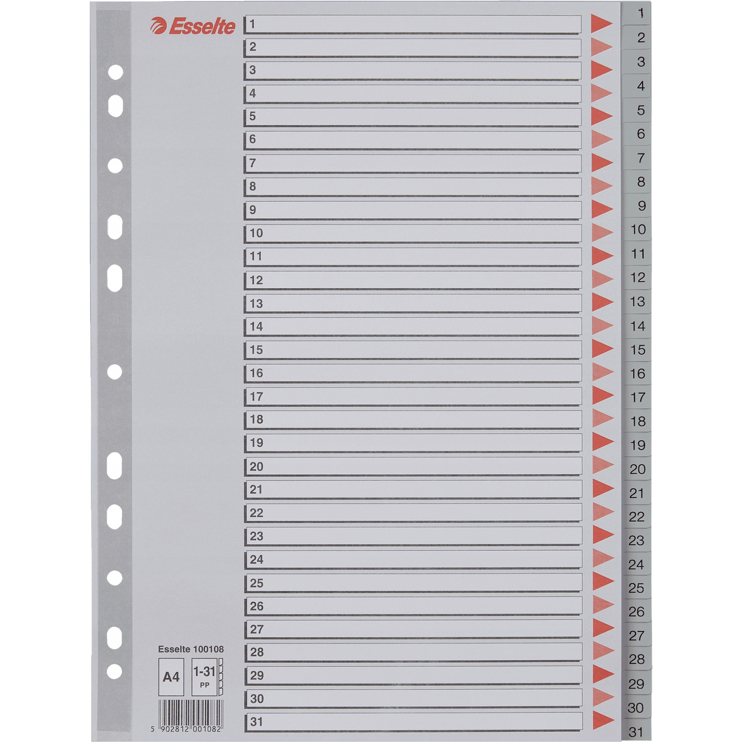 Przekładki plastikowe szare PP A4 1-31 100108 numeryczne ESSELTE