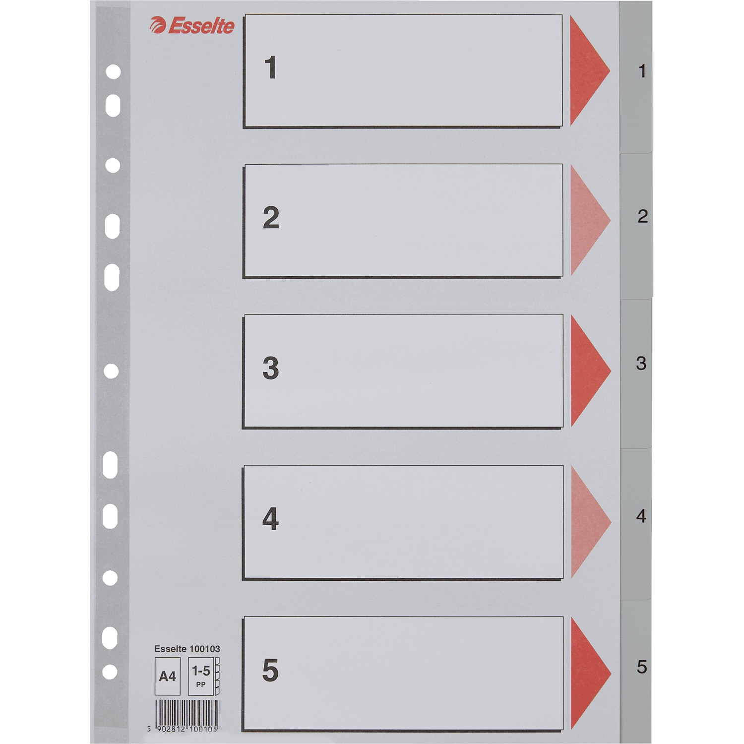 Przekładki plastikowe szare PP A4 1-5 100103 numeryczne ESSELTE